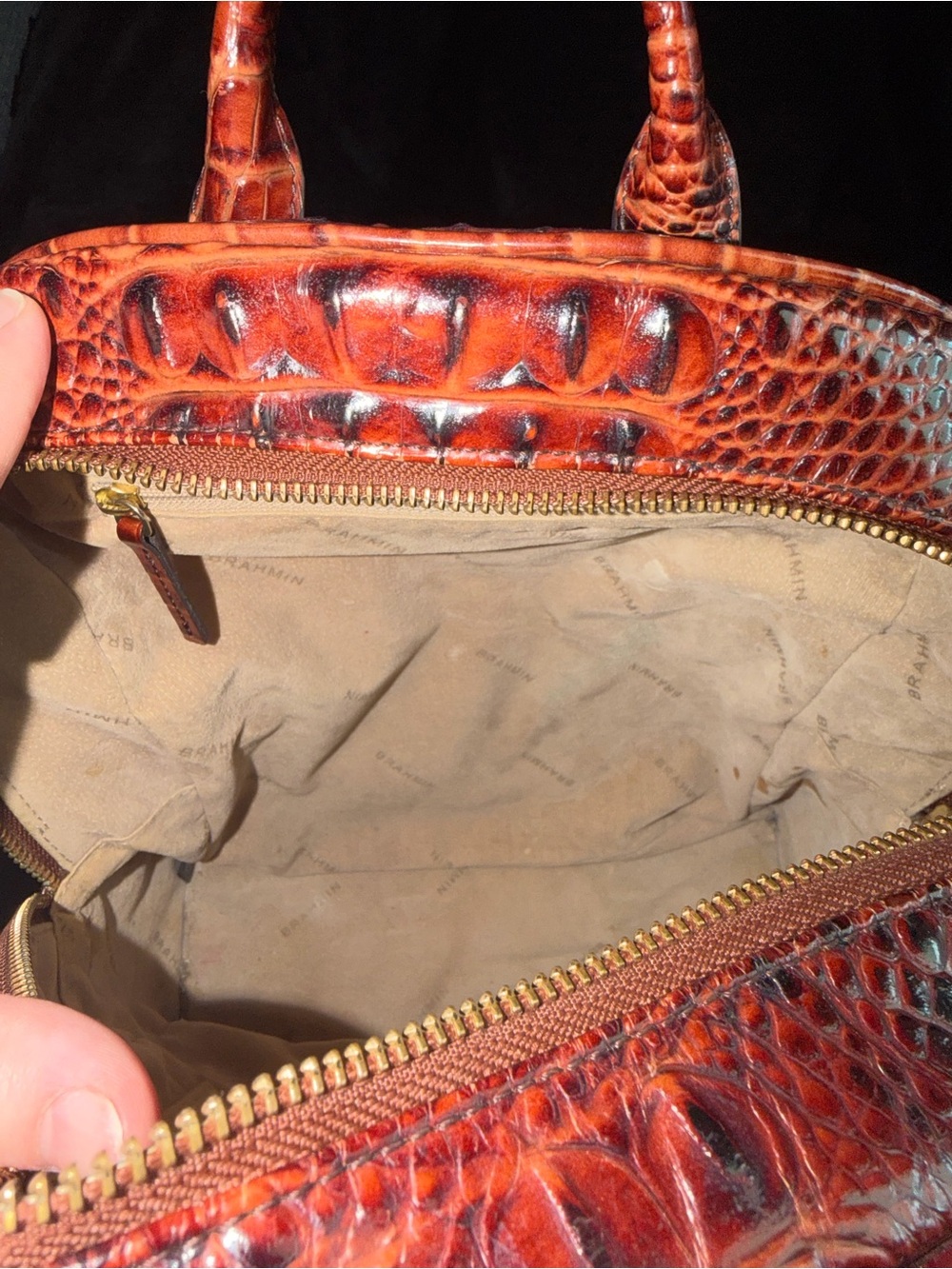 Brahmin Croc-Embossed Burnt Orange Leather Backpack - Picture 8 of 10